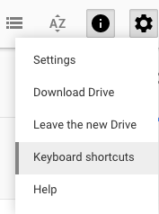 Google drive keyboard shortcuts