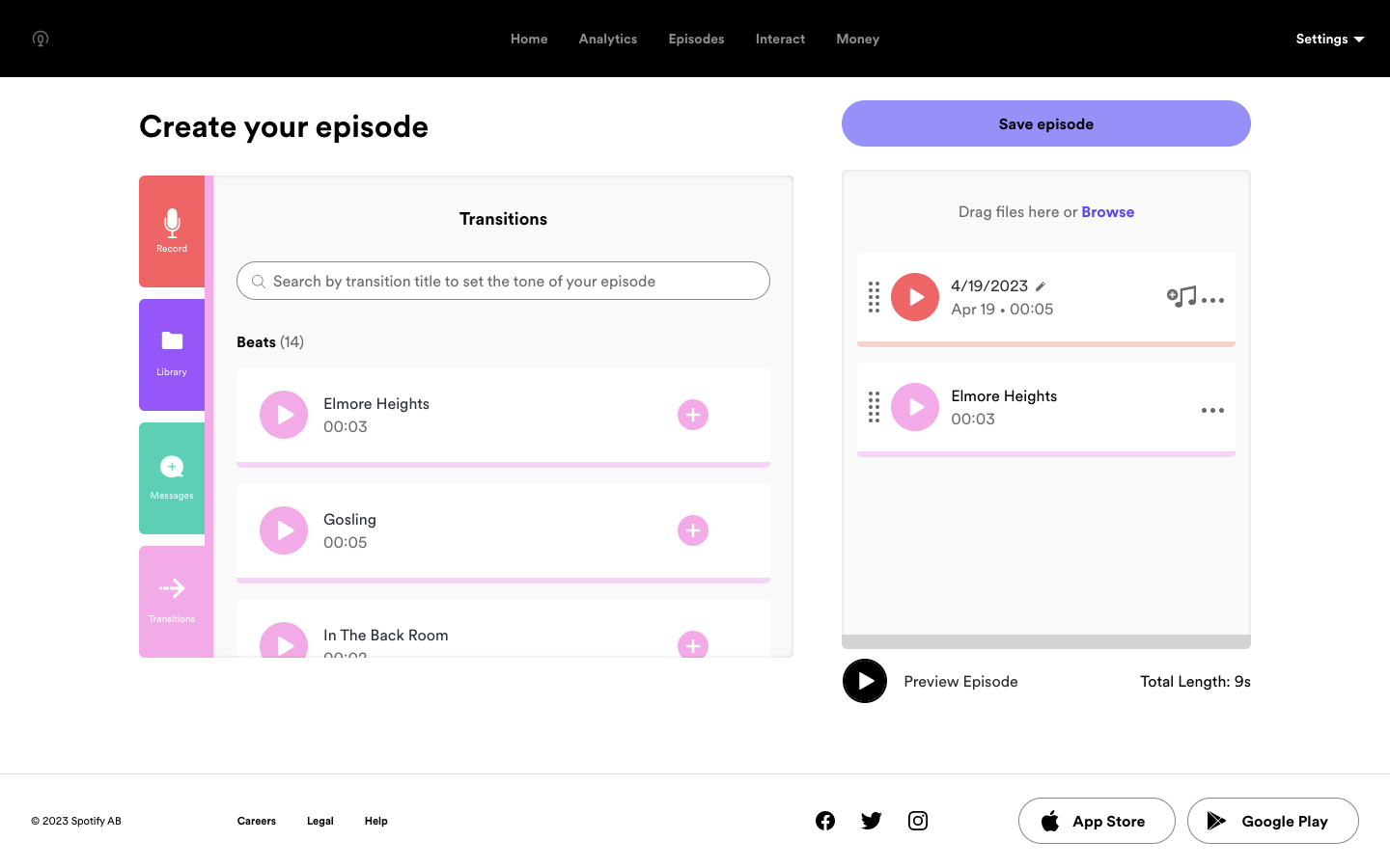 how to start a podcast on spotify: step 4 drag and drop builder