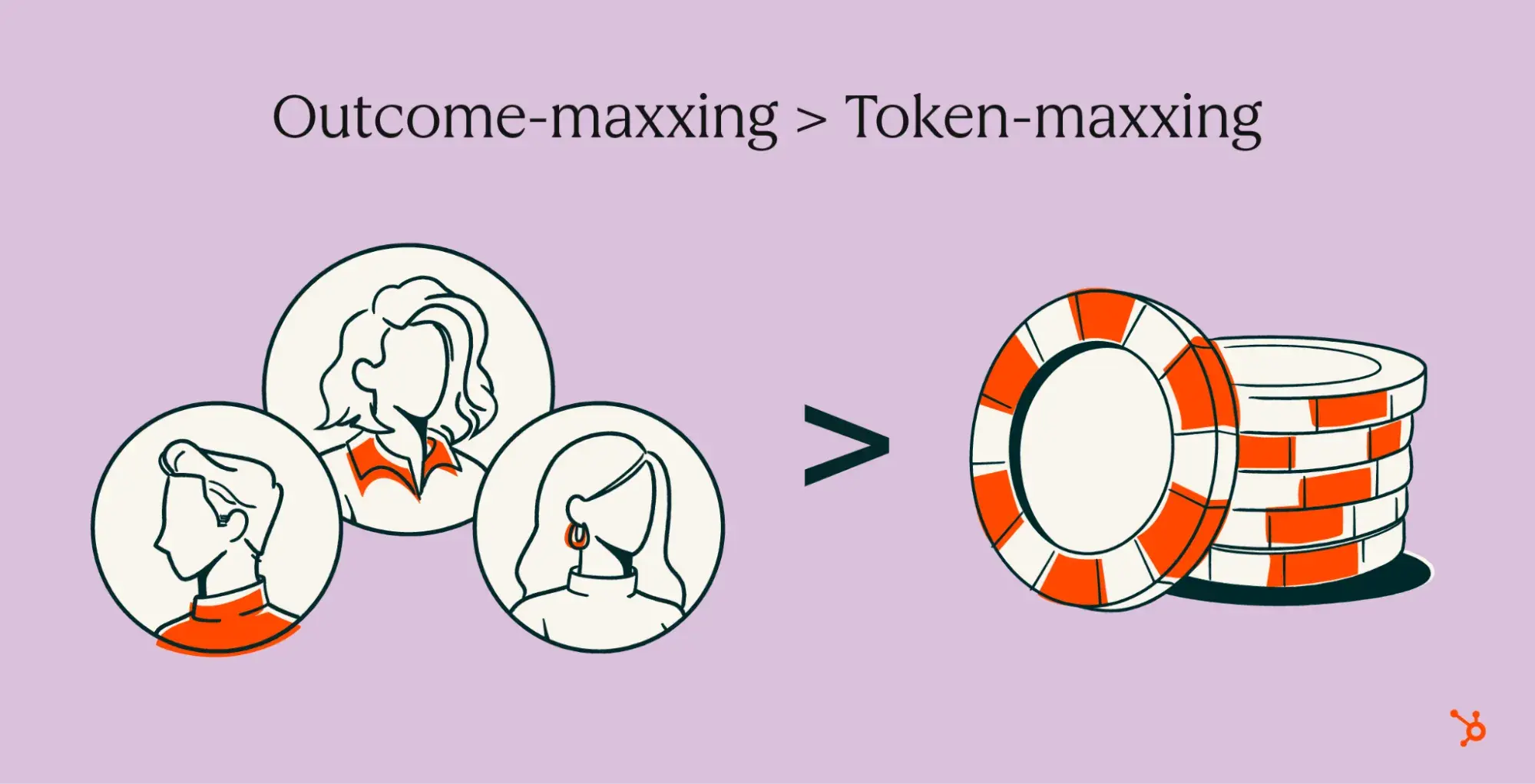 Illustration comparing three people on left to database symbol on right, representing outcome-maximizing over token-maximizing